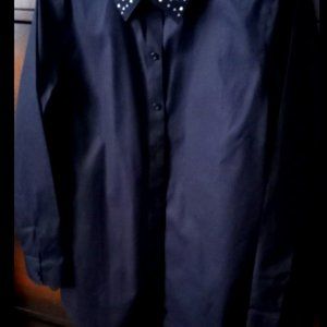 Ladies Blouse - Chico's black button-down with emblishments on collar
